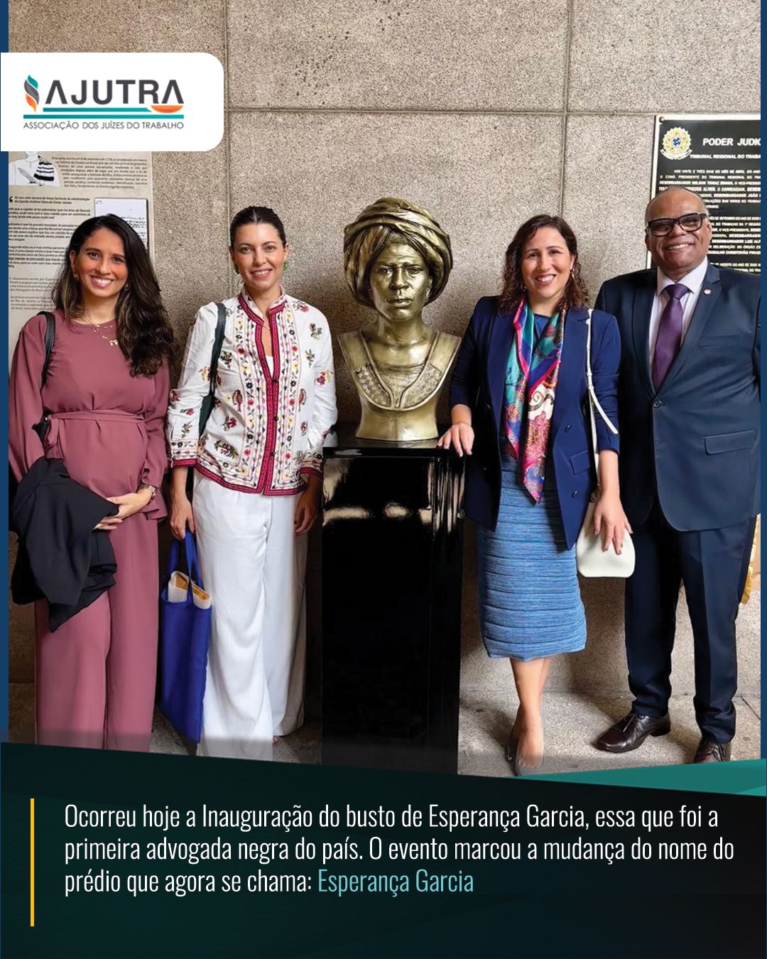 Ocorreu hoje, no Fórum da Rua do Lavradio do TRT-RJ, a inauguração do busto de Esperança Garcia, considerada a primeira advogada do Brasil.